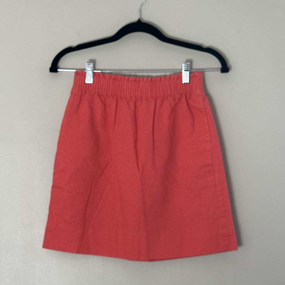 J. Crew Pencil Skirt Pink Linen Cotton Blend Size 00 Elastic Waist Casual Preppy